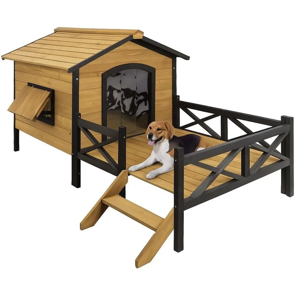 

Large Dog House 43.3 L x 69.9 W x 32.7 H Extreme Outback Log Cabin Weatherproof Outdoor Pet Kennel, Cabin Style Elevated Pet She