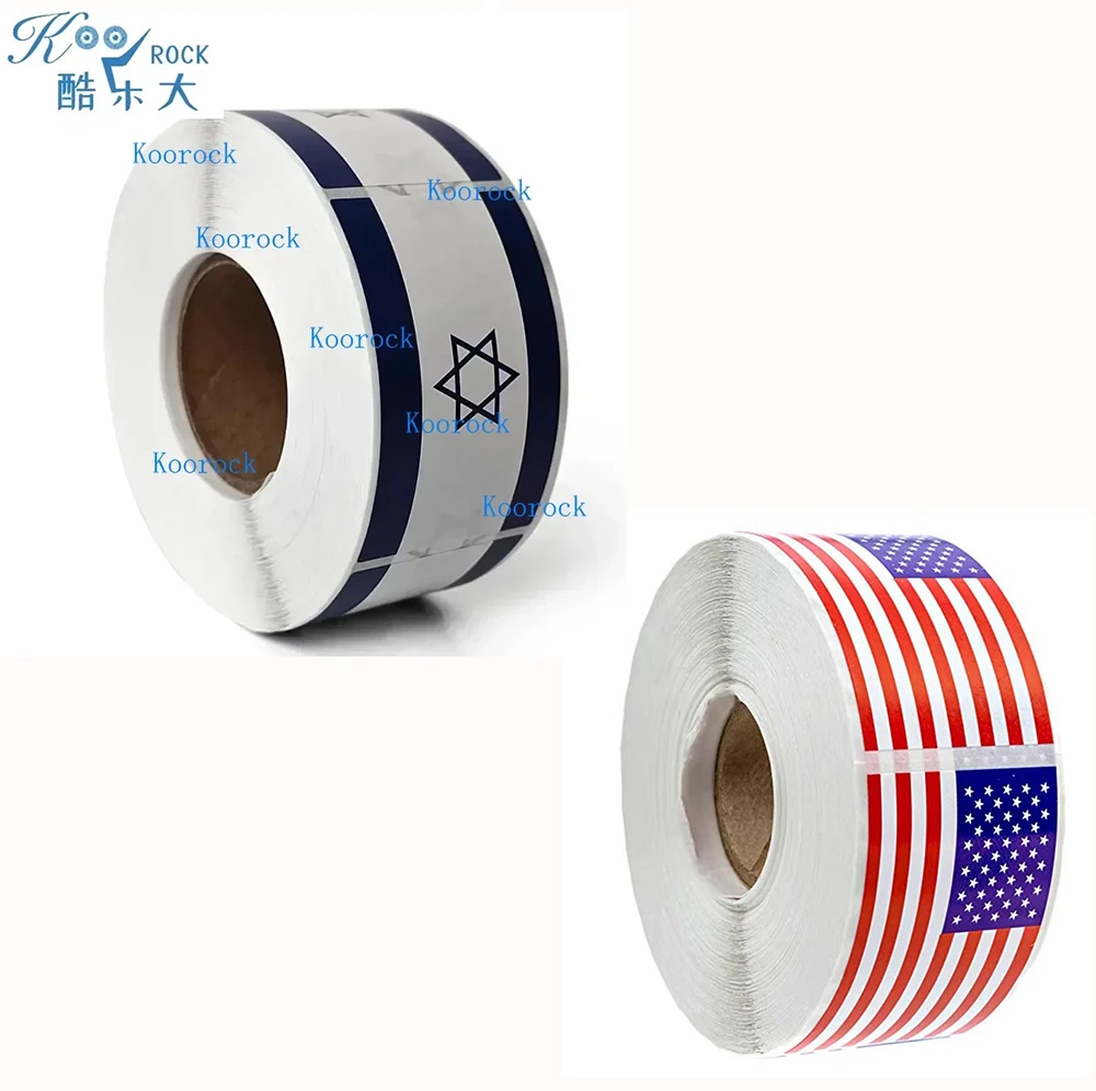 1 roll Israeli Flag Stickers 2.1x1.2 Inch -500 Pcs, American Flag Stickers 2.1x1.2 Inch -250 Pcs