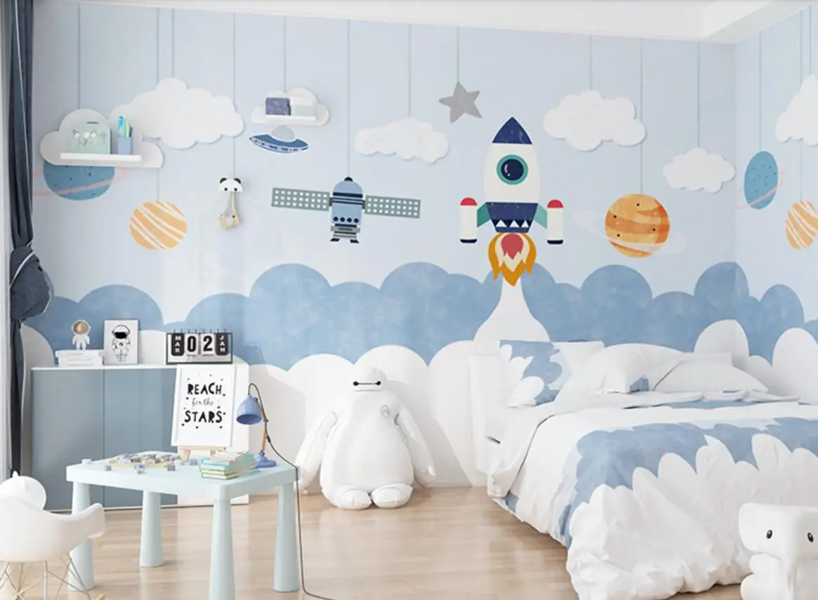 

Custom 3d wallpaper mural earth universe astronaut cartoon children's room background wall pintado de pared