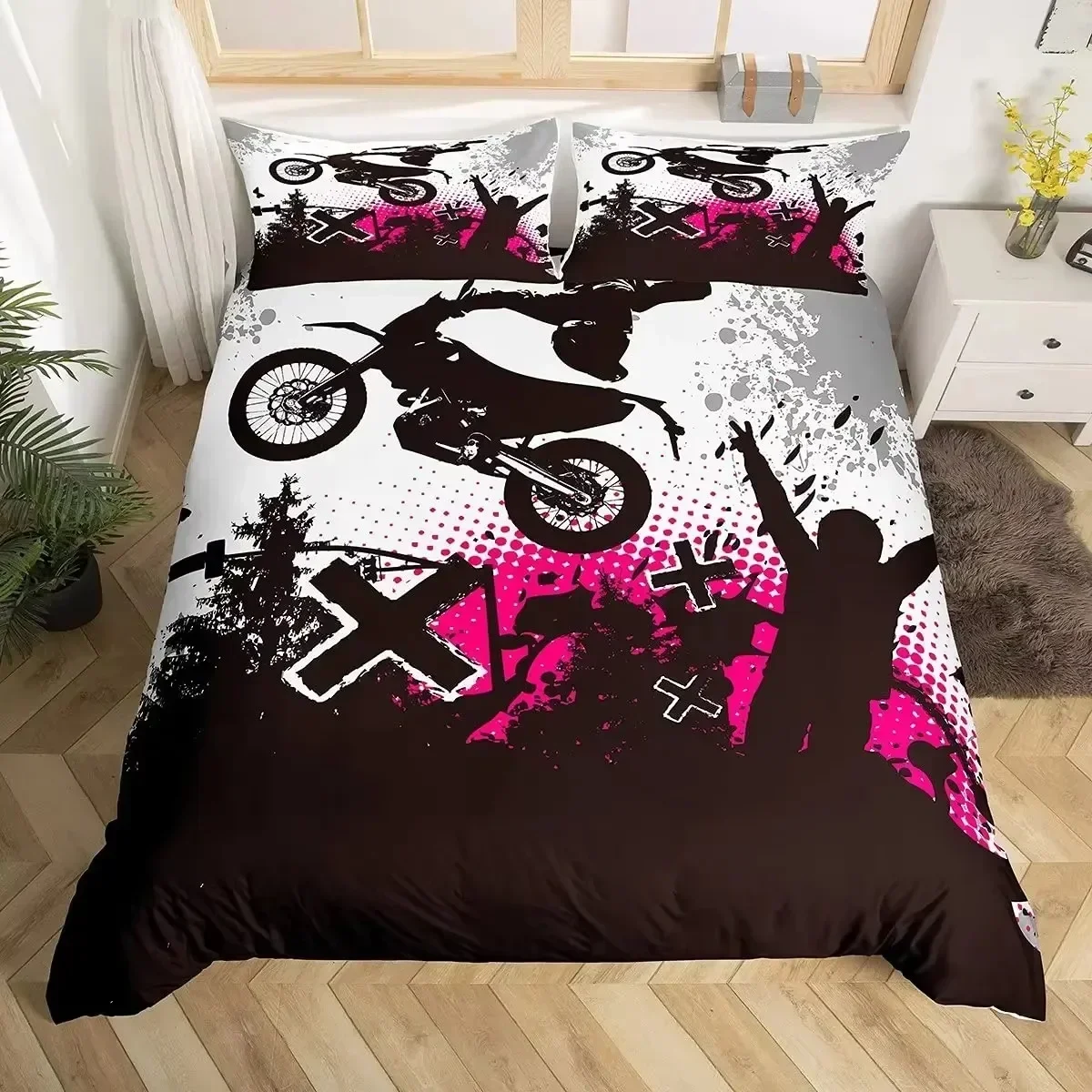 Luxury New 3D Print Dirt Bike Comfortable Duvet Quilt Cover Pillowcase Bedding Set Children Bedroom Decoration Home Textile