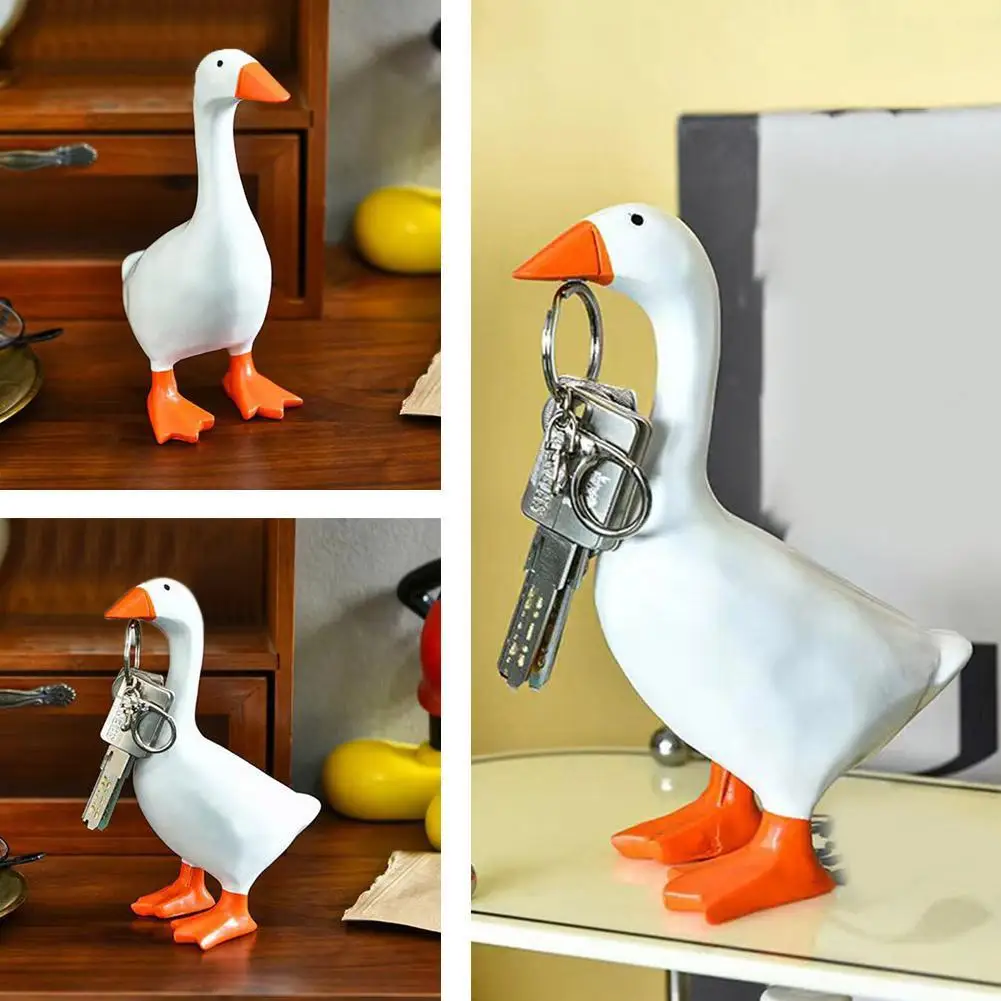 2025 New Resin Material Magnetic Goose Key Holder Gift Idea Cute Duck Figurine Functional Decor Tool Rack Office Desk