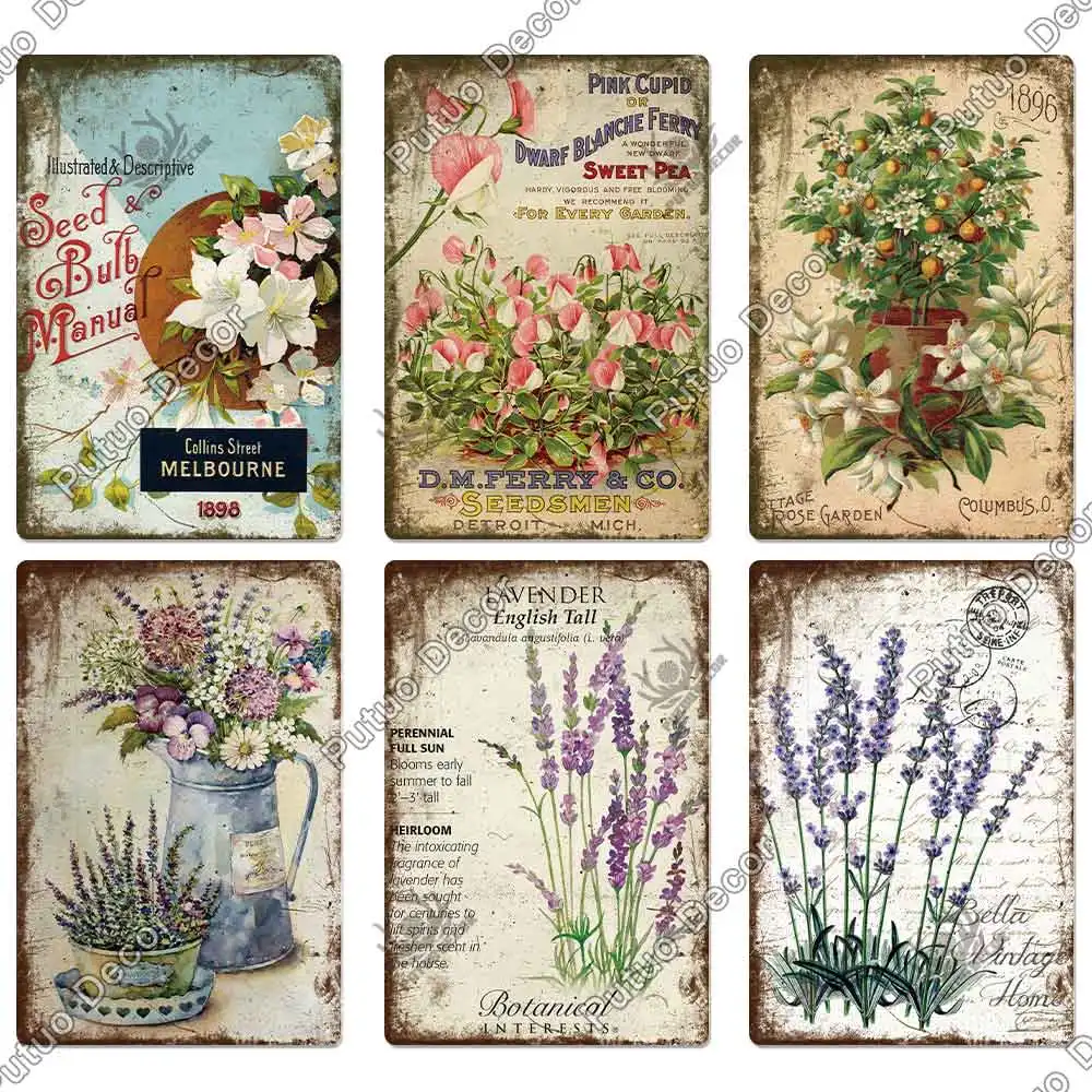 Putuo Decor Flower Vintage Metal Sign Tin Sign Decorative Plaque Garden Living Room Kitchen Club Decor Wall Decoration