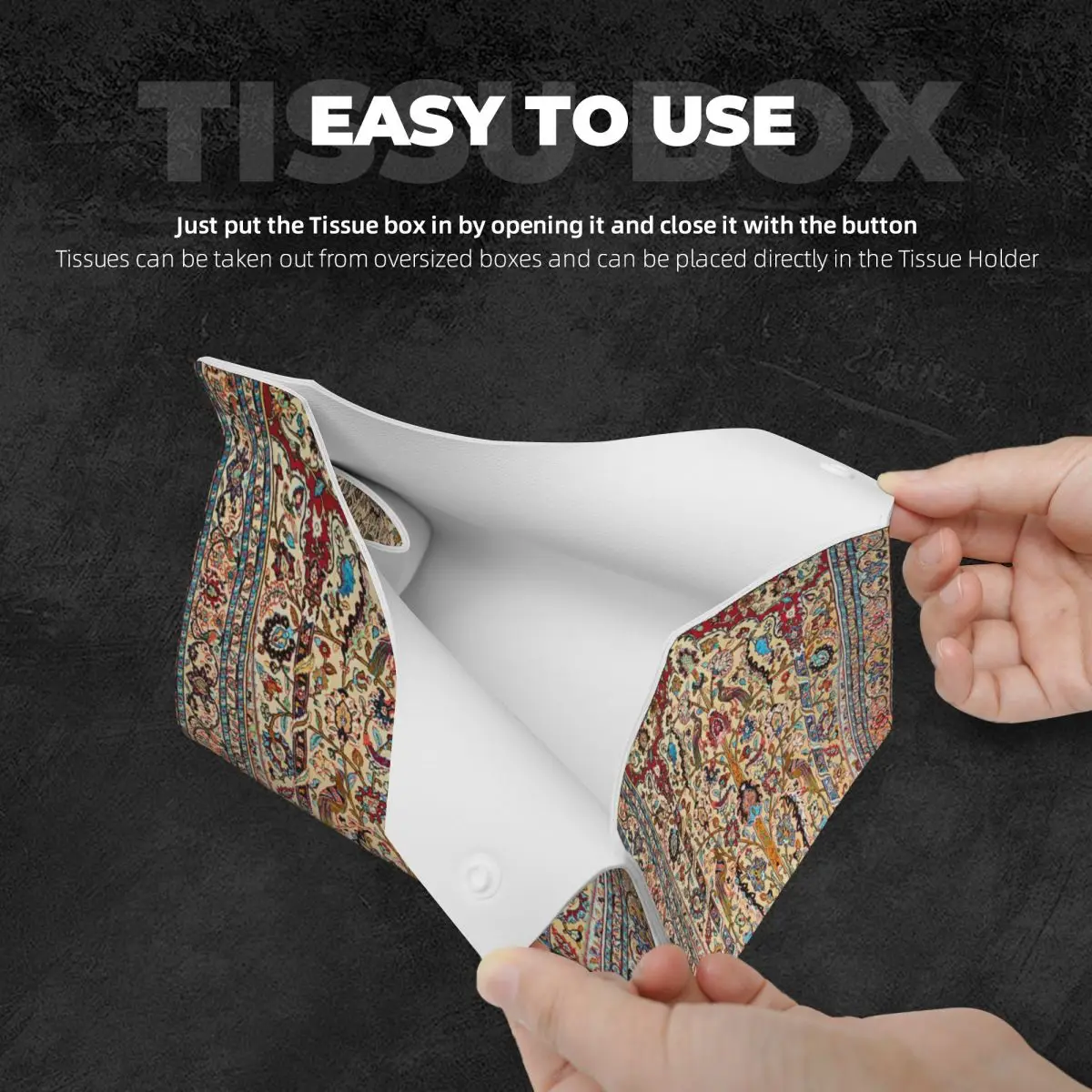 Custom Persian Tissue Box Cover for Bathroom Home Bohemian Turkish Ethnic Kilim Rectangular PU Leather Facial Tissue Box Holder