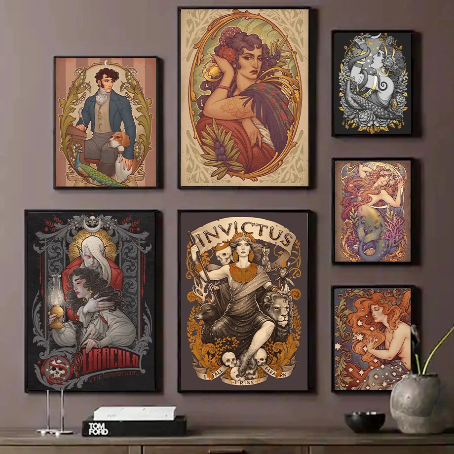 Renaissance Style Posters and Pictures Goddess Vampire Mermaid Demon Canvas Paintings Roman Sculpture Characters Home Decor
