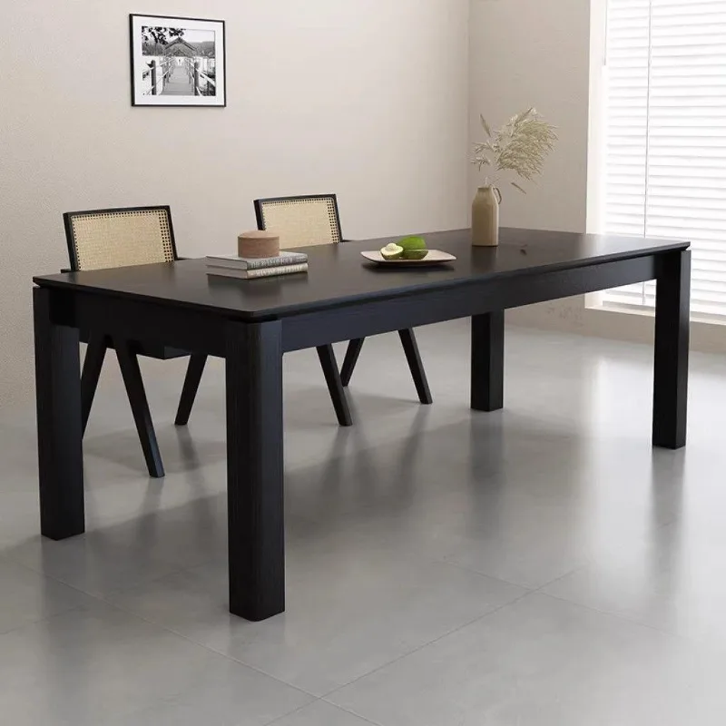 Wabi Sansan black solid wood dining table rectangular home living room large desk log minimalist long table workbench