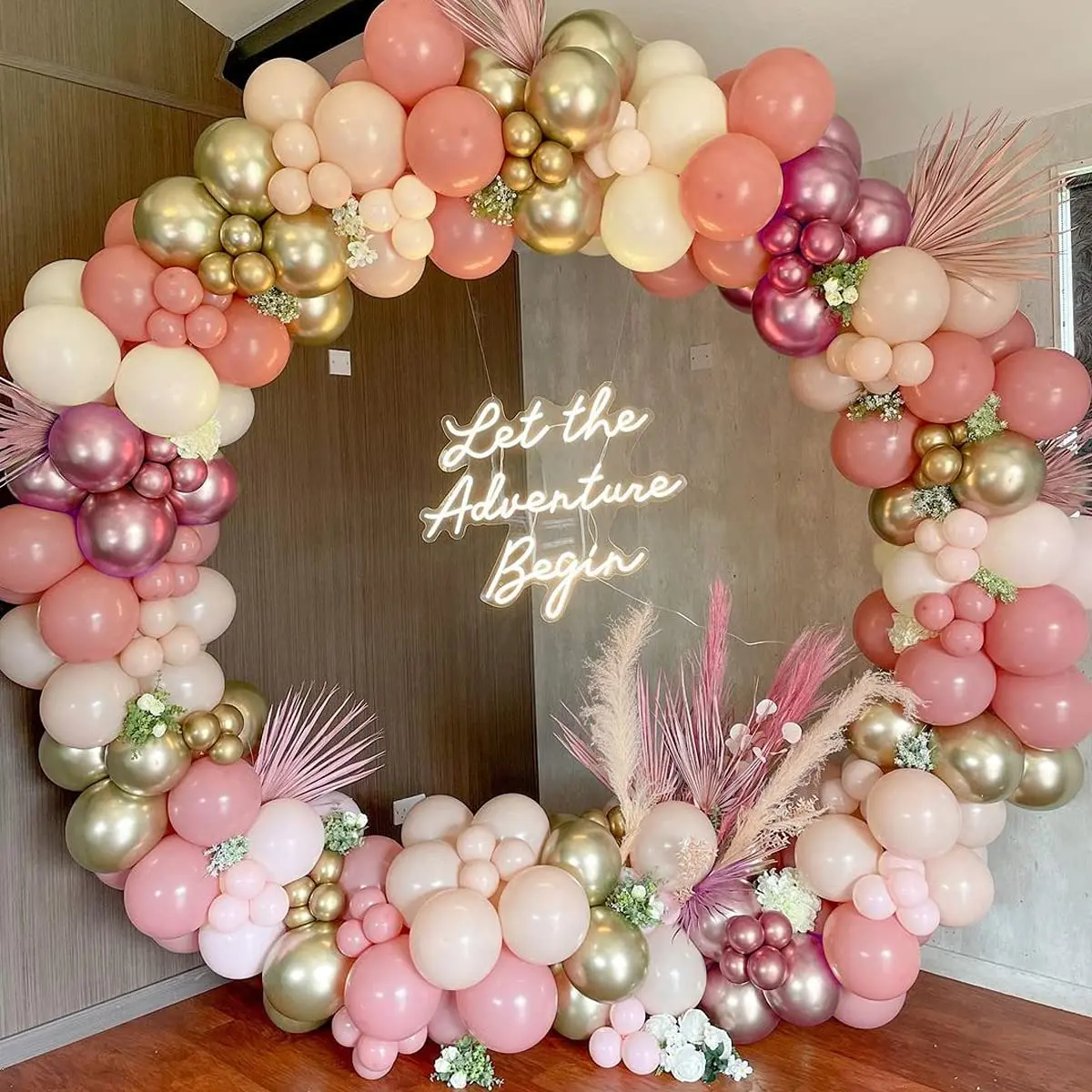 Wedding Bridal Baby Shower Boy Girl Birthday Decorations with Flower Gold Retro Pink Balloon Arch for Valentines Day Backdrop