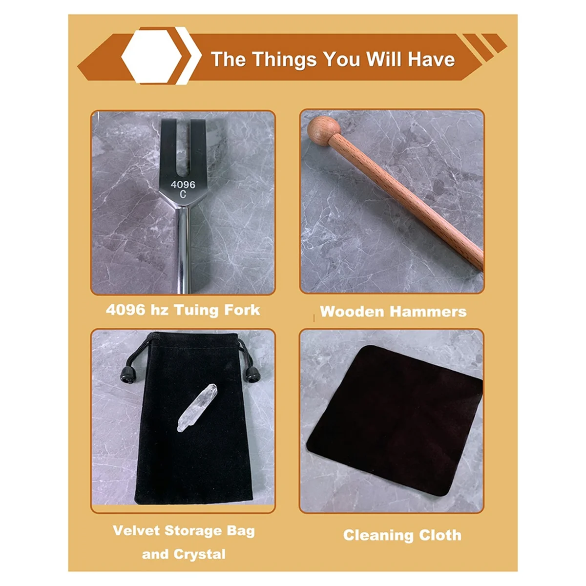 Diapasón de 4096 Hz, diapasón de cristal para curación, grado médico con martillo de madera y bolsa de almacenamiento suave