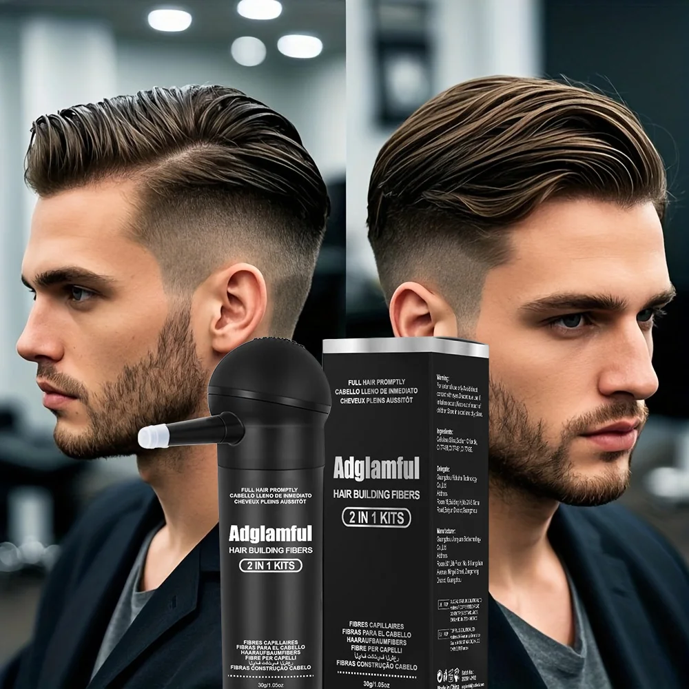Adglamful Fiber Powder Kit 30g, Temporary Hair Thickening Solution, for Men & Women with Thinning Hair, Easy to Assemble & Use.