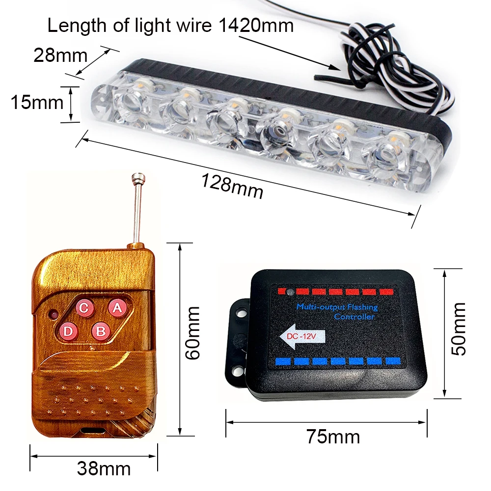 6LED Car Bumper Grille Light telecomando senza fili luci stroboscopiche di emergenza della polizia avvertimento di pericolo del veicolo lampada di segnale lampeggiante
