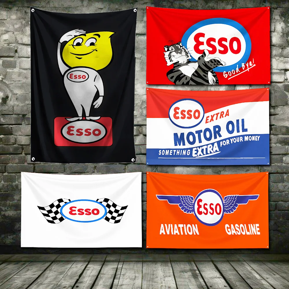 60x90cm  ESSOs Oil Gasoline Flag Polyester Digital Printing Banner for Garage Wall Art Out Door Decoration