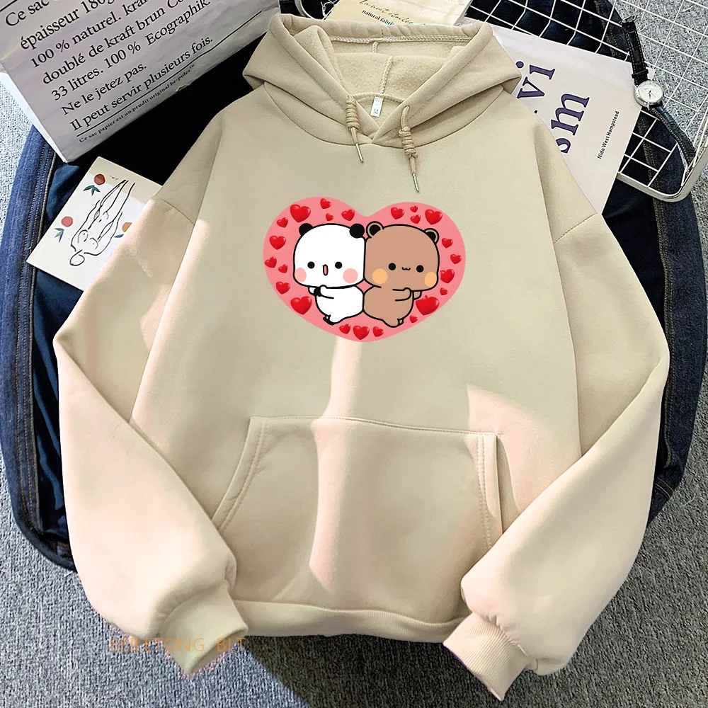 Panda Beruang Bubu Dudu jantung kaus grafis Kawaii kartun grafis cetak Hoodies lengan panjang wanita/pria pullover musim dingin anak perempuan