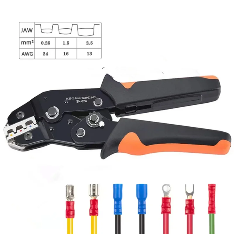 SN-02C Wire Crimping Tool Kit AWG 23-13 With 280PCS Insulated Wire Electrical Connectors Butt Ring Spade Cable Lugs Assortment image 3