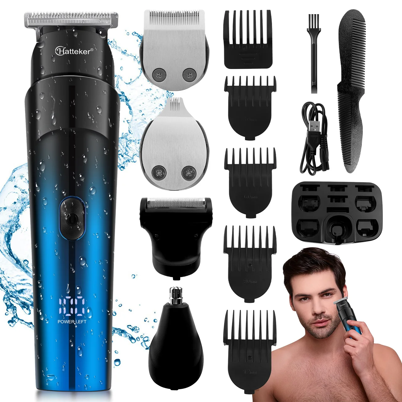 

Hatteker All-In-One Grooming Kit for Men Rechargeable Hair & Beard Trimmer Electric Shaver Waterproof Nose Ear & Eyebrow Trimmer