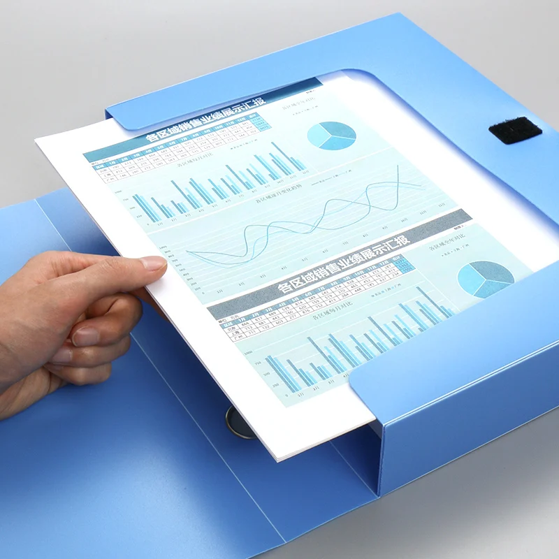 A4 File Storage Box Thickened for Office Contracts Blue Waterproof Large Capacity Non-Irritating Odor with Double-Sided Labels