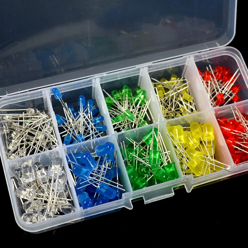 5 Colors Round LED Light Emitting Diodes Assorted Kit 200Pcs 3V 20mA 3mm 5mm