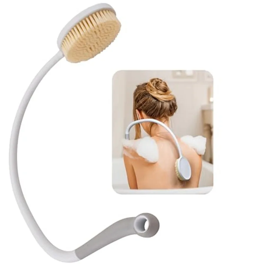 

nova U-Shaped Long Handle Shower Back Scrubber - Foldable Bath Brush with Soft Bristle Sponge and Pumice Stone Heads for Senior