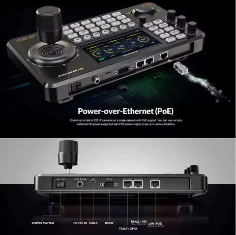AVMATRIX PKC3500 5-Inch POE Broadcast Joystick Controller | IP PTZ Camera Control, Video Decoding Support, Optional NDI Version