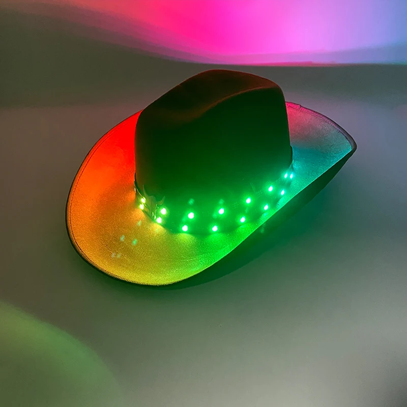 Sombrero de vaquero luminoso con Control remoto, gorra de vaquero con luz LED para hombre, sombrero para Bar y Club, disfraz de actuación en escenario, suministros para espectáculo de danza