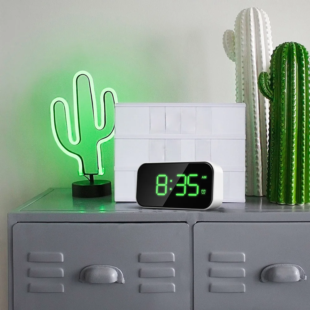 

White Led Digital Alarm Clock Compact Size 6 Brightness Levels Nap Function Adjustable Screen Home Travel Clock Bedroom