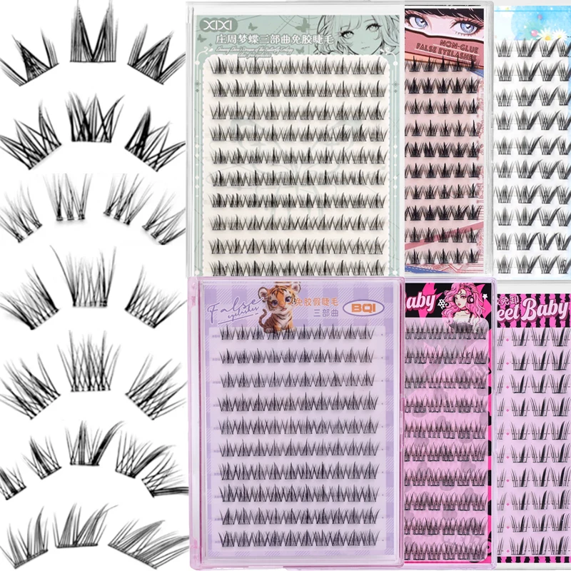 Clusters Eyelashes DIY Self Adhesive Bottom Individual Eyelash Natural False Eyelashes Glue-free Reusable Segmented Manga Lashes