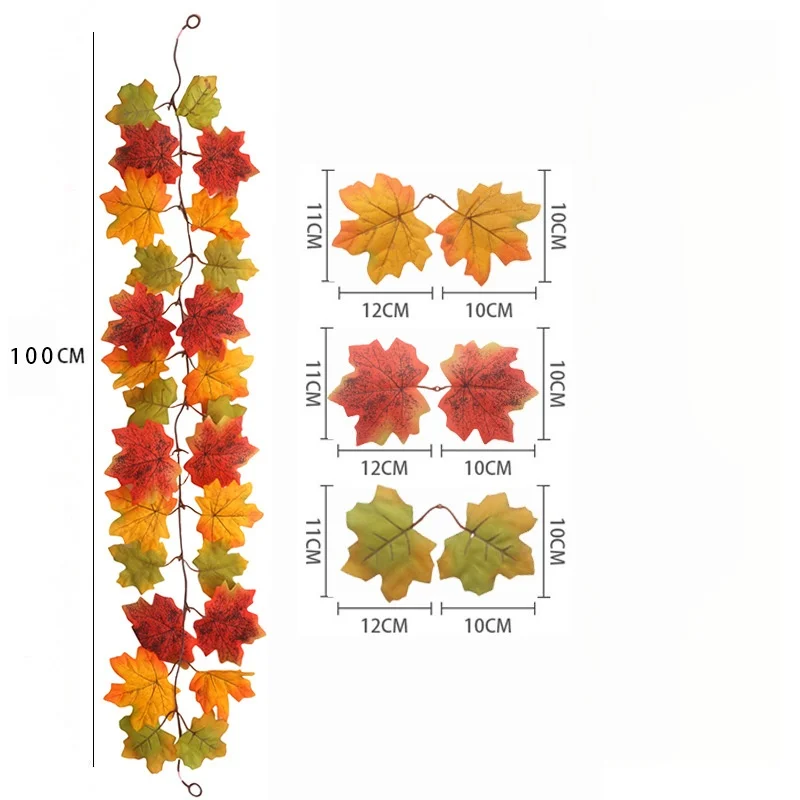 1 m lange Herbst-Ahornblattgirlande mit Lichtern, künstliche Herbstblätter-Ranke, hängende Girlande für Thanksgiving, Halloween und Weihnachtsdekoration – Detail 6