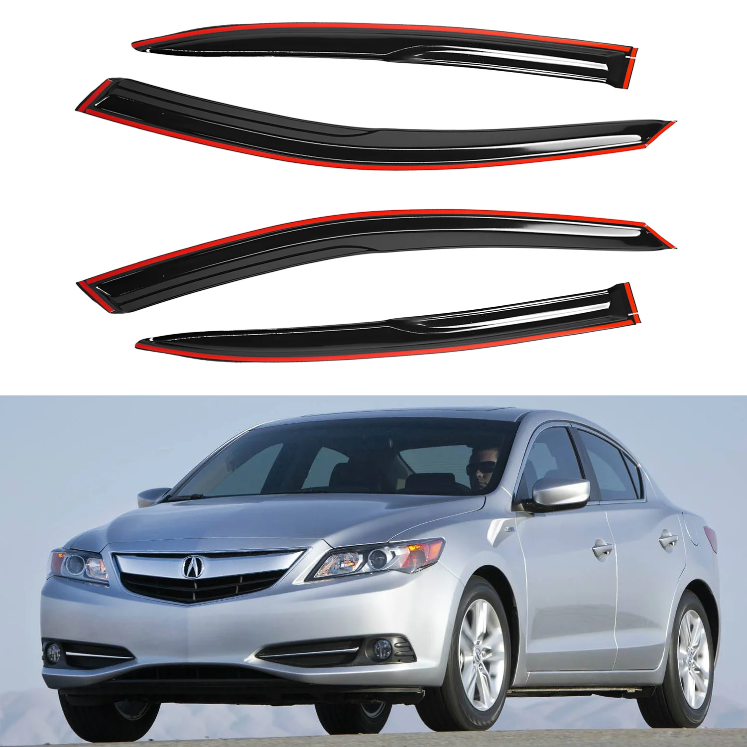 

For Acura TSX 4-Door Sedan 2013-2022 Tinted Window Visors External Mount 4pcs Set Rain Deflectors with Drainage Slot 1.5MM Thickness Boxed