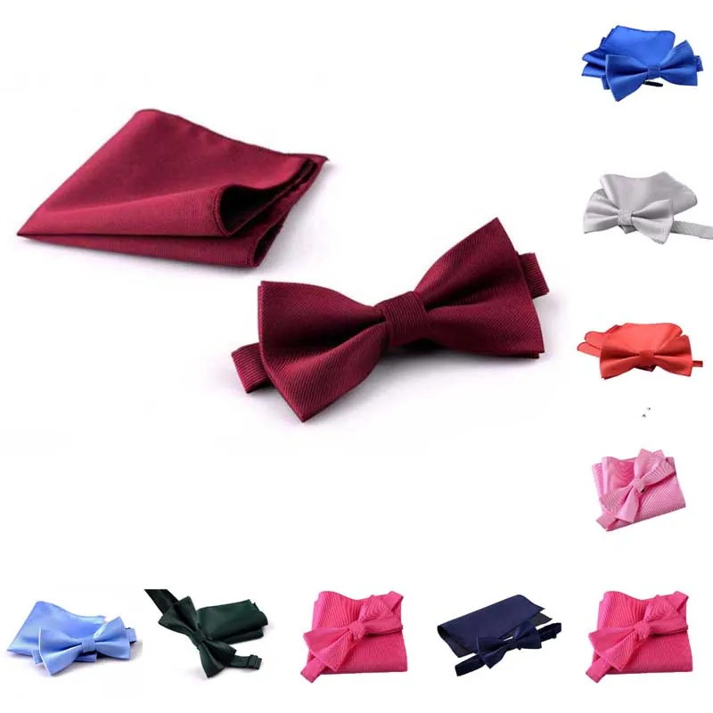 Mens Bowtie Bow tie 2Pcs Set Butterfly Striped Handkerchief Pocket Squares Bowknot Clothing Accessories MW645