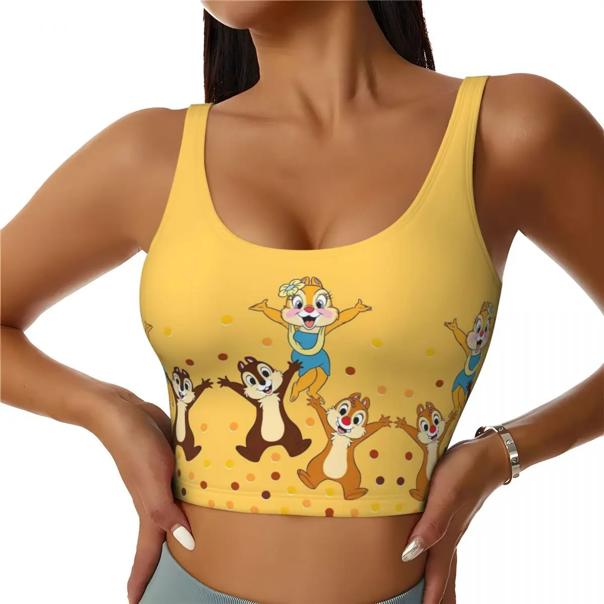 

Custom Women's Chip 'n' Dale Happy Sports Bra High Impact Gym Workout Running Crop Tank Tops