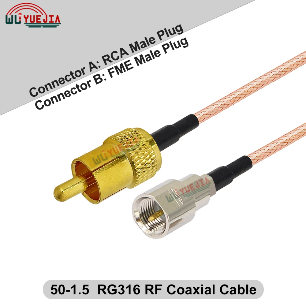 

1Pcs RCA to FME RG-316 RF Cable RCA Male to FME Male Plug FME Female Jack Converter Connector 50-1.5 RF Coaxial Cable 10 CM-20 M