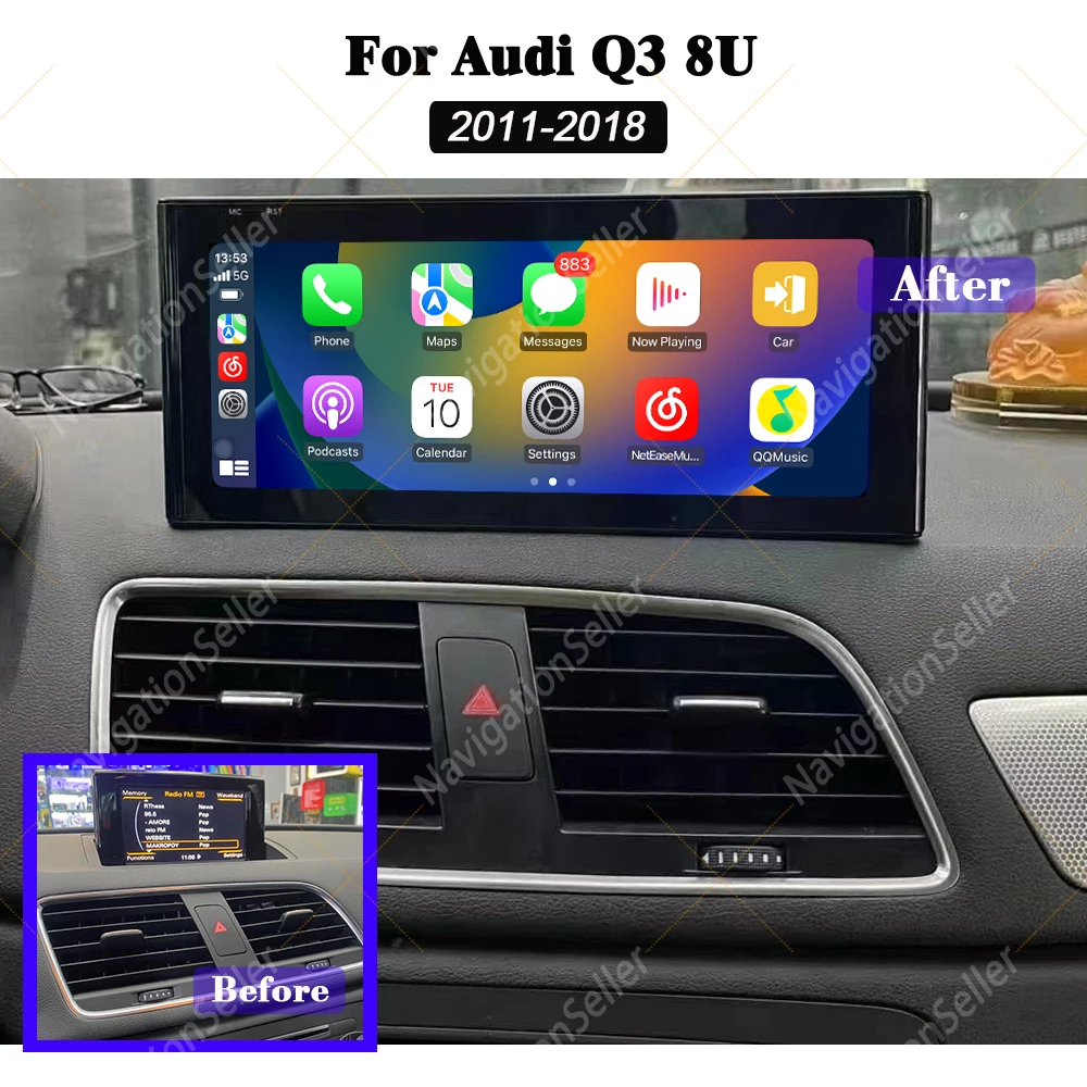 

Wireless CarPlay Android 15 For Audi Q3 2011-2018 Car Multimedia Radio Navigation GPS WIFI Wired Auto DSP 10.25 Touch Screen DAB
