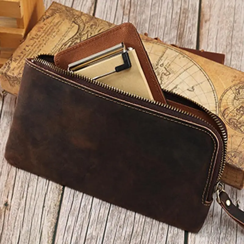 حقيبة أقلام رصاص جلدية بسحاب حقيبة أدوات مكتبية تحمل 4 أقلام من جلد البولي يوريثان حقيبة عرض عتيقة للعمل والجامعة