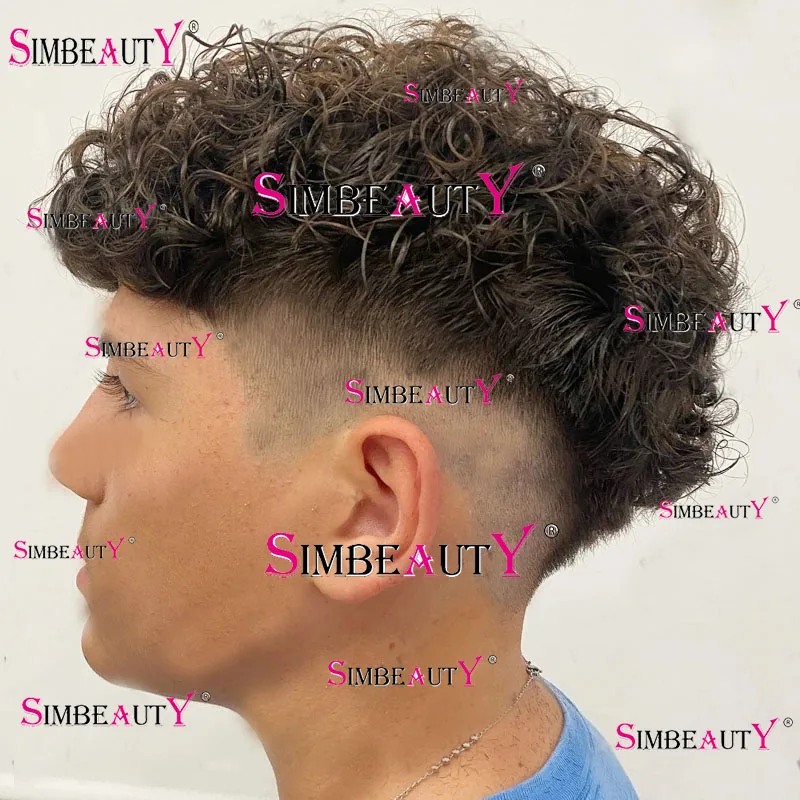 

20mm Curly Mens Wig Super Durable Full Thin Skin PU Injection Microskin Toupee Capillary Prosthesis 100% Human Hair Cheap System