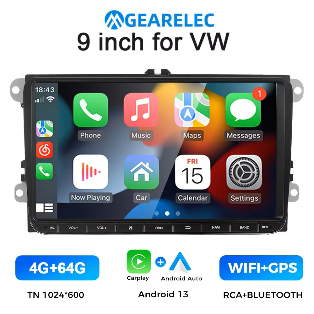 9 "CarPlay Android Auto Autoradio voor VW Volkswagen Golf Passat B6 B7 Skoda Seat Octavia Polo Tiguan RDS DSP GPS BT 4G 2Din