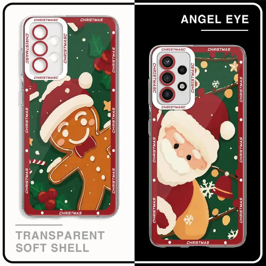 Claus Elk Snowman Christmas Tree Phone Case for Samsung Galaxy A35 A55A53 A54 A73 A34 A33 A25 A24 A13 A14 A15 Clear Soft Shell