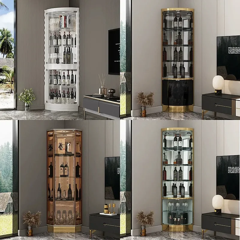 N80 Stainless Steel Glass Corner Wine Cabinet Wall Triangle Display Shelf Luxury Home Bar Storage