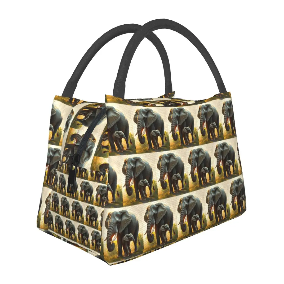 A Majestic Elephant With Her Baby Elephant Lightweight Handheld Insulated Lunch Bag Aluminum Foil Liner for Adults Travel Picnic