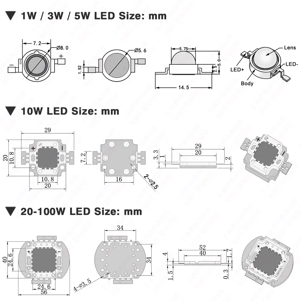 1W 3W 5W 10W 20W 30W 50W 100W LED Luz de crecimiento de plantas Chip de crecimiento COB Espectro completo 400-840nm Para plantas de hojas de