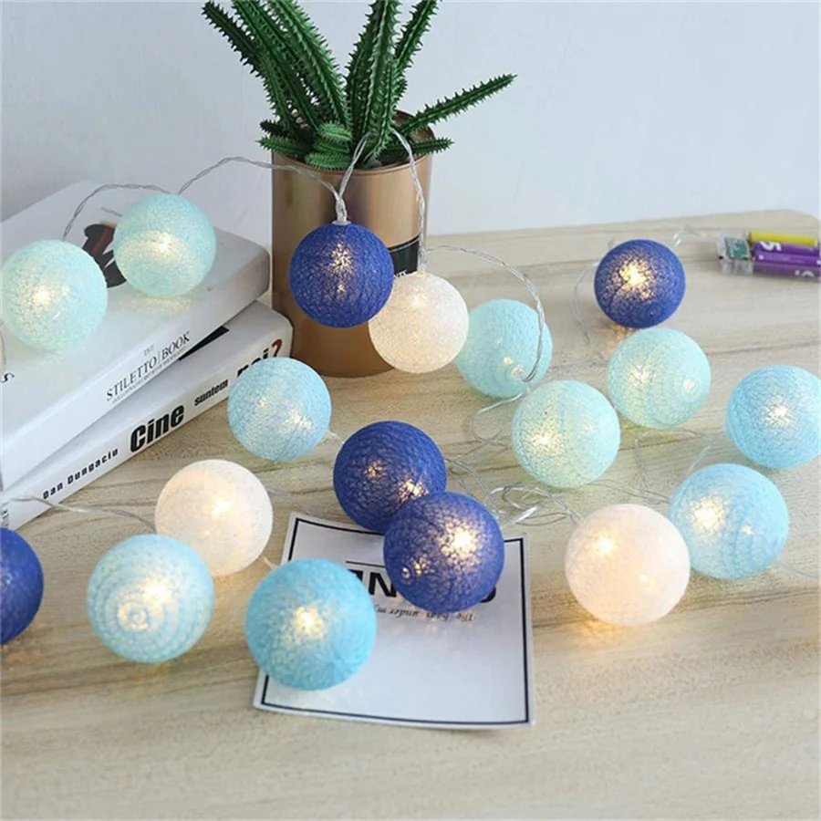 バッテリー-usb電源-6cm-ledコットンボールガーランド-フェアリーライト-3m-20led-クリスマスストリングライト-ホリデーウェディングパーティーデコレーション用