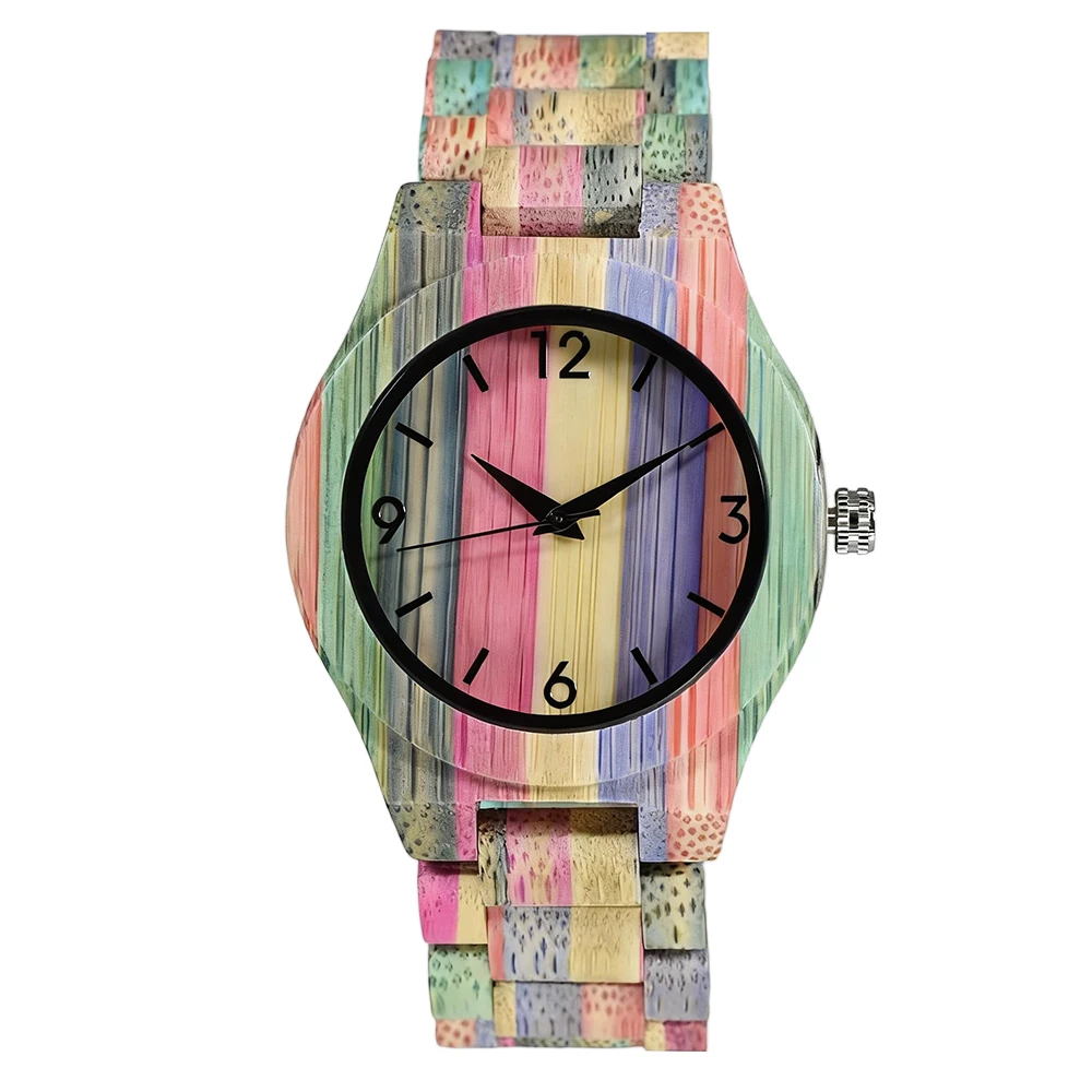 Bamboo Wrist Watch for Women Pure Full Bamboo Material Neat Simple Round Dial Outdoor Casual Accessory