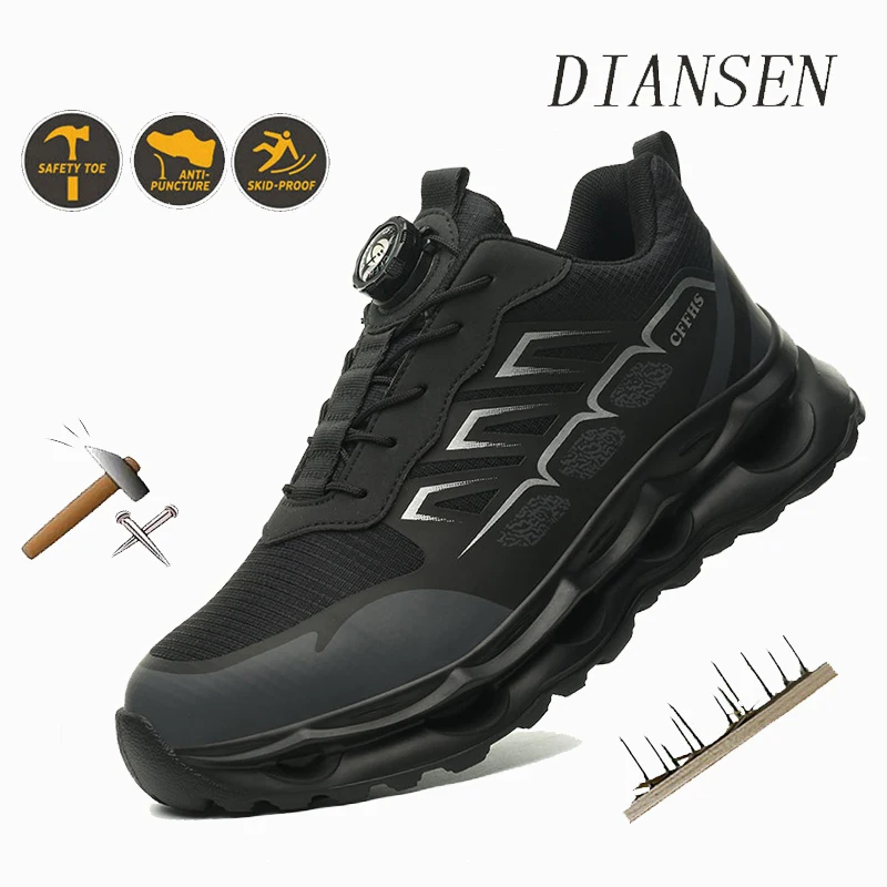 

Non-Slip Work Shoes Men Steel Toe Boots Breathable Mesh Safety Shoes Indestructible Shoes for Warehouse & Logistics Work Black