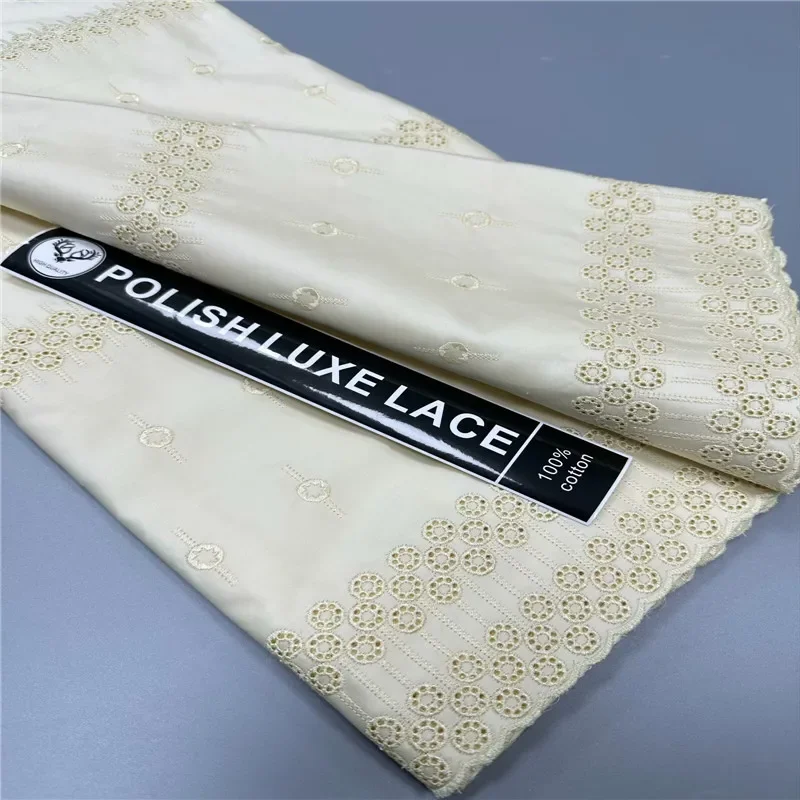 5 Yards Nigerian 100% Cotton Polish Satin Embroidery Fabric High Quality Swiss Voile Lace Material For Men Dubai Style 10L101171