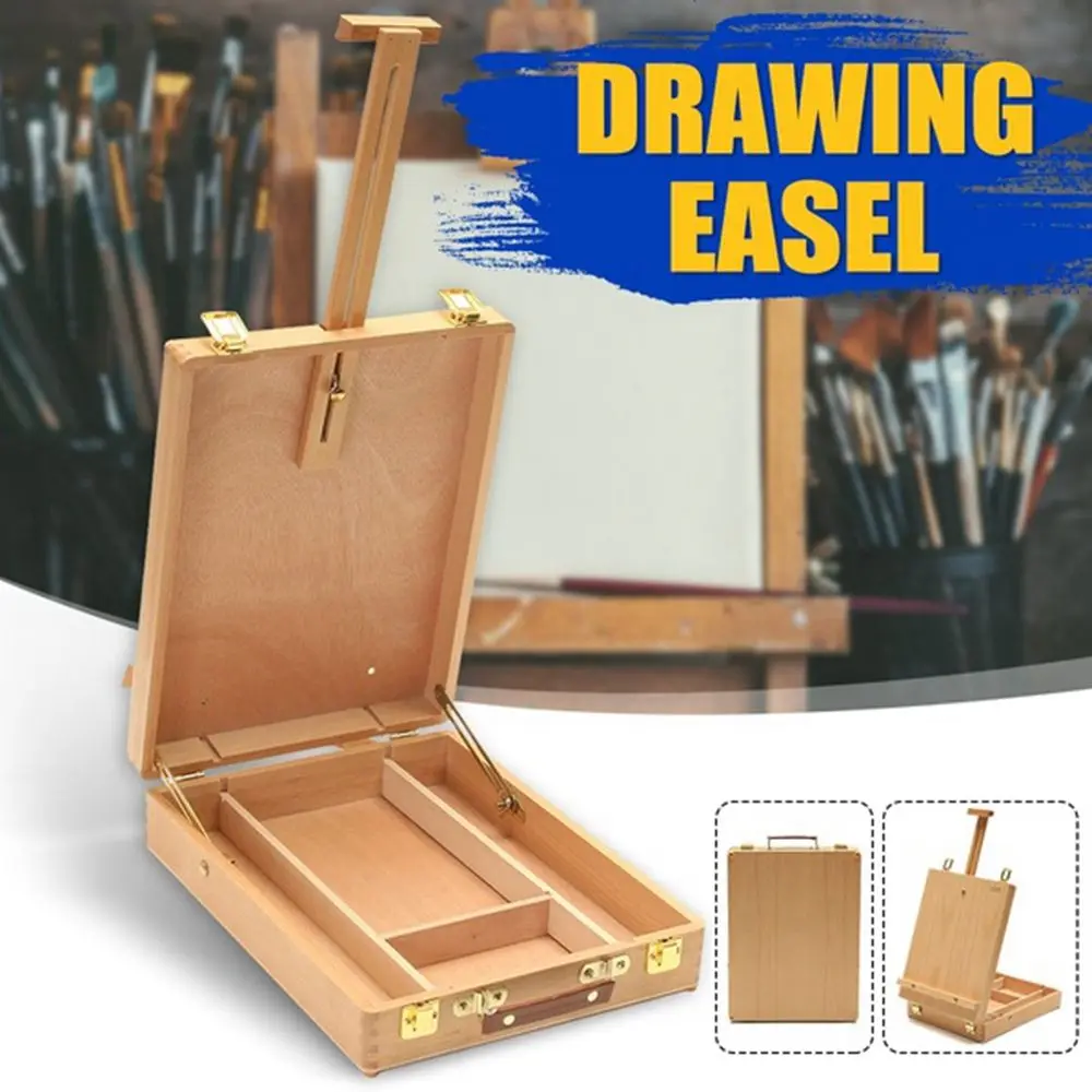 Artist Wooden Desktop Art Table Easel Painting Supplies Sketch Box Oil Paint