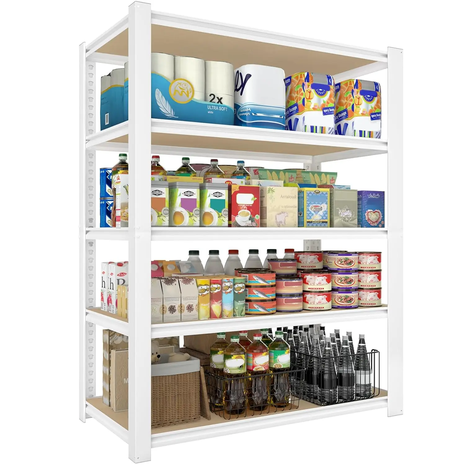 

Стеллажи для хранения в шкафу 28 дюймов (Ш) x 12 дюймов (Г) x 59 дюймов (В) - 5-ярусные белые металлические стеллажи с соединительными элементами, регулируемые, усиленные, для гаража, на заказ