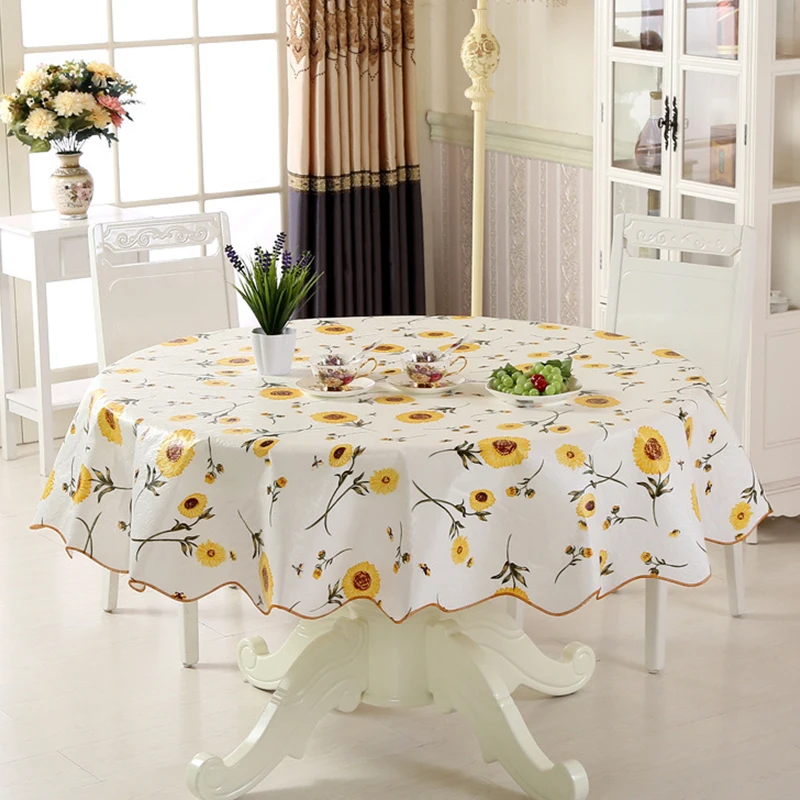 PVC Plastic Kitchen Tablecloth Nordic Style Round Tablecloth Pastoral Plant Flowers Pattern Oil-proof Waterproof Table Cloth