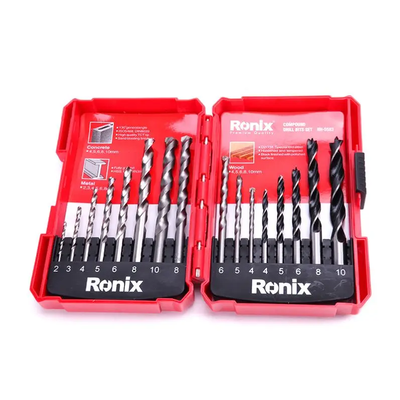 

Ronix Rh-5583 Drill Bit Set 16 Piece 135 Degree Split Point for Plastic Wood and Metal Compound Drill Bit Set
