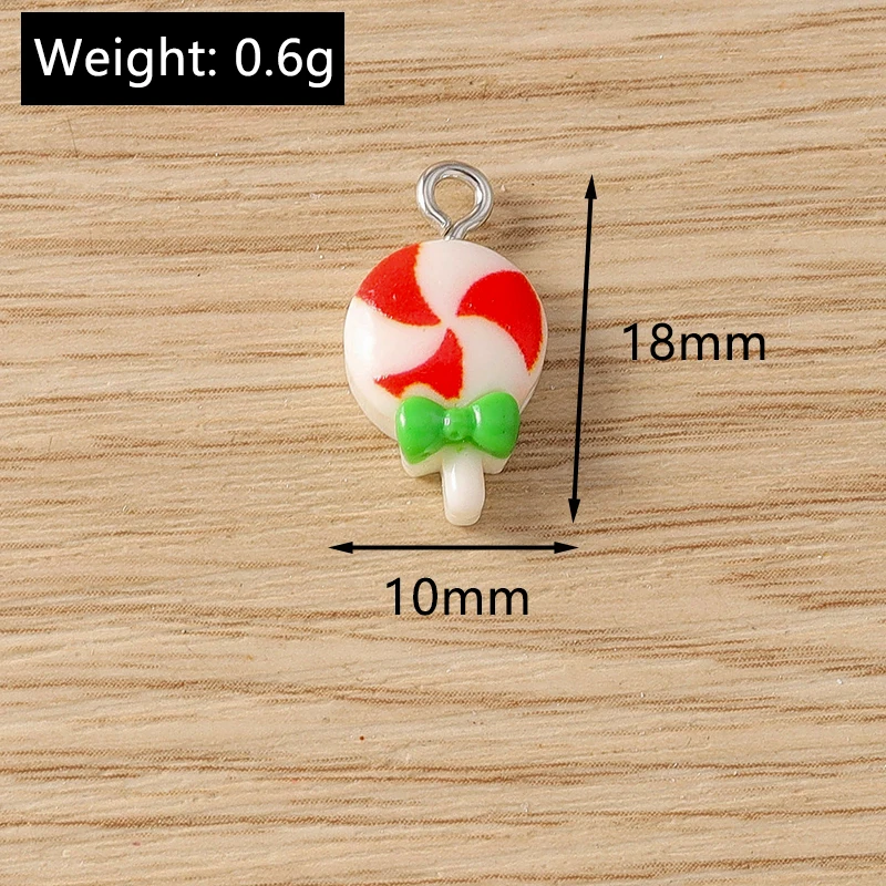 10pcs 10x18mm Cute Resin Christmas Lollipop Charms for Making Earrings Pendant Necklaces Bracelets DIY Crafts Jewelry Findings