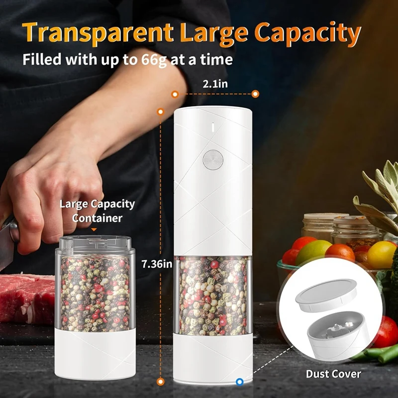 Electric Automatic Mill Pepper and Salt Grinder with LED Light Adjustable Coarseness Spice Grinder Cooking Tool Black-AT35