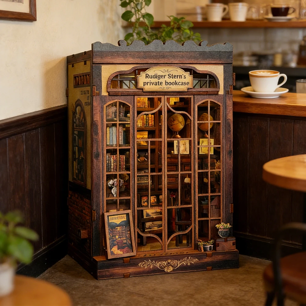 Modellhaus-Bausatz, Mini-Bücherregal-Modell zum Selbermachen, Vintage-Miniatur-Bücherregal, Miniatur-Büchernische als kreatives Geschenk, Schreibtischdekoration für Zuhause