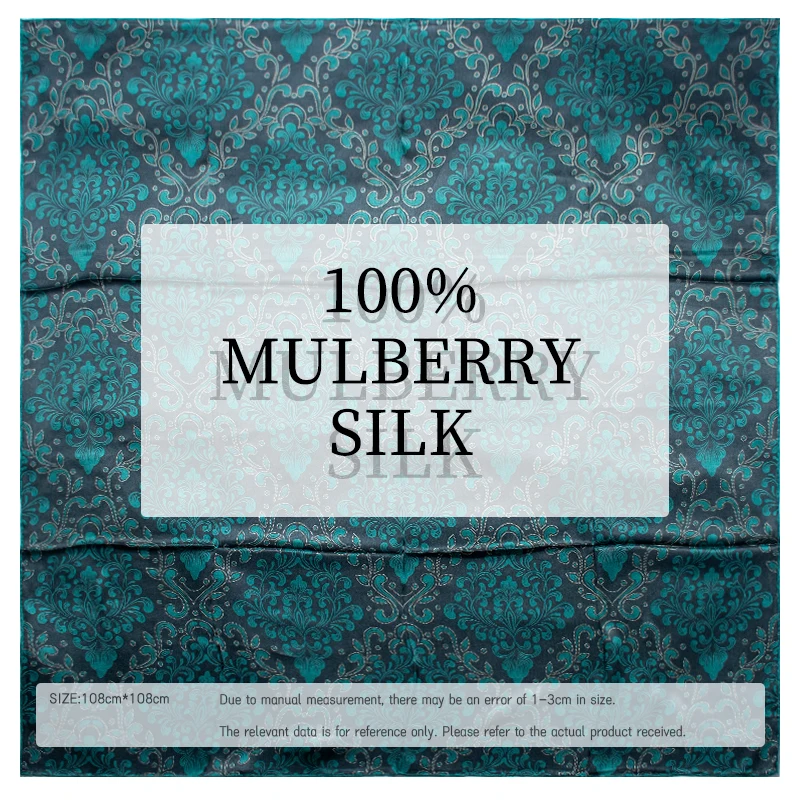100% Mulberry Silk Scarf for Women 108cm Vintage Baroque Vines Print Large Square Shawl Soft Satin Luxury Fashion Wrap