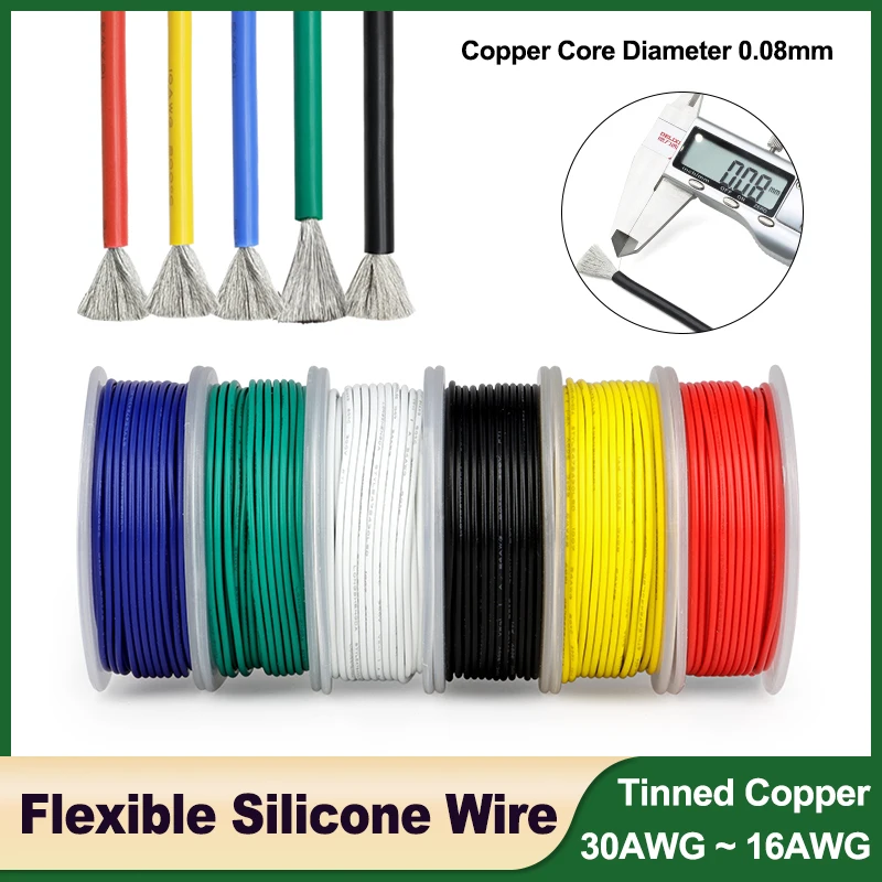 

1/2/5Roll Super Soft Silicone Rubber Wire 30/28/26/24/22/20/18/16AWG Heat-resistant Flexible Insulation Tinned Copper Cable 600V